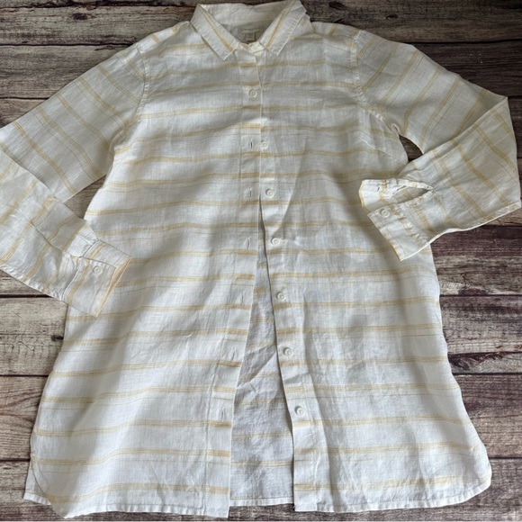 Garnet Hill Women Easy 100% Linen Button Down Shirt Tunic Striped Petite PP. 968 - Picture 1 of 4